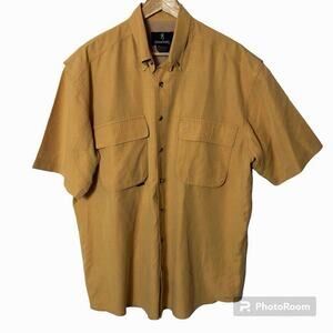 Browning Rip Stop Fishing Shirt Mens Large Mustard Button Down Vented Casual
